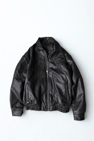 Resim A&O Style Erkek Siyah Oversize Astarlı Fortime Nakışlı Bomber Deri Mont Ceket 