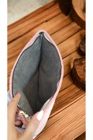 Resim neslim designer El Örgü Clutch Ebruli Fermuarlı Pamuklu İp Astarlı Büyük Boy El Çantası 