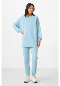 Resim Açık Mavi O Yaka Basic Oversize Kadın Eşofman Tunik Takım - 95347 Açık Mavi 