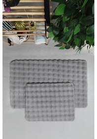 Resim Modern Bubble Yıkanabilir Kaymaz Peluş Banyo Paspası Halısı 2'li Klozet Takımı 50x80-50x40cm Gri 