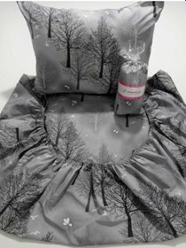 Resim Tek Kişilik Lastikli Çarşaf Takımı - Ağaç Desenli Gri 