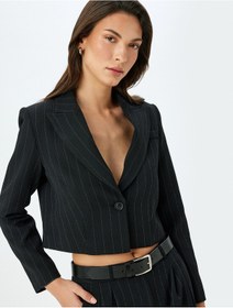 Resim Koton Kruvaze Çizgili Crop Blazer Ceket Siyah Çizgili 5sak50103uw Siyah Çizgili Siyah 