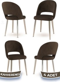 Resim Canisa Pane Serisi 4 Adet Kahve Mutfak Sandalyesi Krom Kaplama Metal Ayak 1. Sınıf Babyface Kumaş Sandalye Kahve Ayaklar Krom 