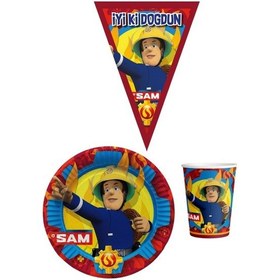 Resim İtfaiyeci Sam 8 Kişilik Erkek Doğum Günü Mini Set Erkek Çocuk Parti Seti 