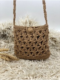 Resim PACHİRA Kağıt Ip Hasır Askılı Örgü Omuz Çantası - Telefon Çantası 