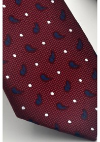 Resim Gaffy Beyaz Lacivert Desenli Bordo Dokuma Kumaş Mendilli Slim Fit Kravat // Sdk-2612-4 Bordo 