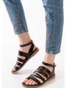 Resim 205-041 Siyah Ortopedik Hakiki Deri Kadın Sandalet Siyah 