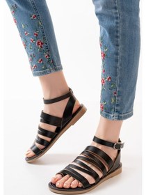 Resim 205-041 Siyah Ortopedik Hakiki Deri Kadın Sandalet Siyah 