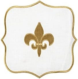Resim Artdeco Gold Nakışlı Krem Keten Bardak Altlığı 4'lü 