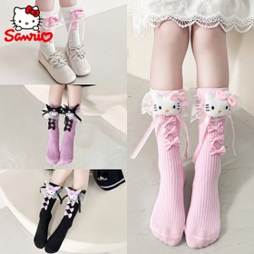 Resim Sanrio Klasik Karakterler Hello Kitty Keroppi Melody Sevimli Uzun Çoraplar Pembe Kedi Başlı Nakış Deseni, Fiyonklu Ayak Bileği Botları Dört Mevsim Giyilebilir Tatlı Kız Çorapları Günlük Rahat Kalın Tabanlı Ayakkabı Eşleştirme Çoraplar Gençlerin Moda Stili İçin Uygun, Renkli ve Sevimli Kişisel Cazibeyi Mükemmel Şekilde Gösterir, Sanrio Hayranları için Olmazsa Olmaz Ürün Koleksiyonu 