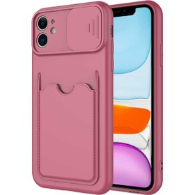 Resim Apple iPhone 11 Pro Kılıf Kartlık Cüzdan Özelliği Sürgülü Kamera Lens Korumakoyu Pembe 