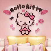 Resim Merhaba kedi 3D Akrilik Duvar Stickerı - Kalp Detaylı Glam Pembe Anime Temalı Sticker, Kız Odası veya Konut Dekoru için İdeal, Sevimli Oda Dekoru 