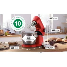 Resim Bosch Full-Metal Gövde MUM9A66R00 1600WAAT Yüksek Güç 5.5 Litre Hacim Mutfak Şefi Kırmızı+ Bosch Kıyma Makinesi Set+ Hassas Mutfak Tartısı Hediyeli 