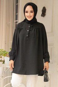 Resim Neva Style Düğmeli Siyah Tesettür Tunik 19026S 