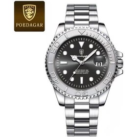 Resim Poedagar Lüks Erkek Kol Saati Işıklı Su Geçirmez Tarih Erkek Saati Paslanmaz Çelik Erkek Quartz Saatler Günlük Erkek Saati Gümüş - Siyah 