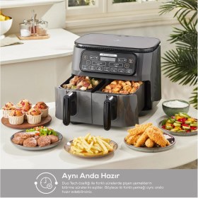 Resim Karaca Air pro Cook Duo Tandır Xxxl 4+4 Litre Aırfryer Space Gray Black 8 Kişilik Fritöz 