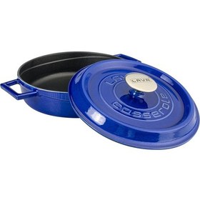 Resim Lava Döküm Çap Ø 24cm Çok Amaçlı Yayvan Tencere Döküm Demir Yekpare Kulplu Premium Serisi - Majolica Mavi Mavi 