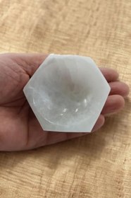 Resim Altıgen Enerji Çanağı Beyaz Selenit Küçük Kase 8cm 
