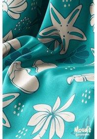 Resim Mavi Palmiyeler Desenli Baskılı Süet Runner Masa Örtüsü 