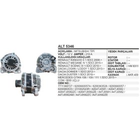 Resim Alternator 12V 210A Megane4 Sandero Citan 504625095 