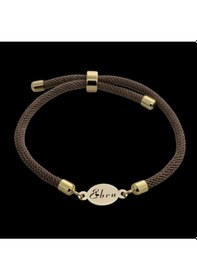 Resim Archin Ebru İsmine Özel 14 Ayar Altın Plakalı Oval Motifli Kahverengi Örgülü Hediye Bileklik-341isim Altın 