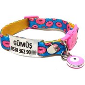 Resim Ayz Markalama Güvenlik Kilitli İsimli Kedi Tasması Kedi Madalyon Donutlı 