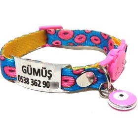 Resim Ayz Markalama Güvenlik Kilitli İsimli Kedi Tasması Kedi Madalyon Donutlı 
