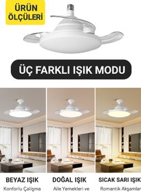Resim MSYELEKTRONİK Katlanabilir LED Tavan Vantilatörü - Sessiz, Akıllı ve Kumandalı Aydınlatma 22.5'' 