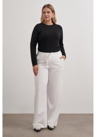 Resim Myline Beli Lastikli Geniş Paça Pantolon-6186 Beyaz 