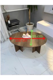 Resim MatBeyaZ Modern orta sehpa salon sehpa MDF elips kahverengi ofis sehpa 100 cm uzunluk 68cm en 