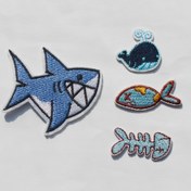 Resim 4 adet Köpekbalığı Balina Balık Kemiği Nakışlı Yamalar Kızlar İçin, Sırt Çantası Şapka Giysiler İçin Moda Aksesuarları 