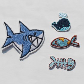 Resim 4 adet Köpekbalığı Balina Balık Kemiği Nakışlı Yamalar Kızlar İçin, Sırt Çantası Şapka Giysiler İçin Moda Aksesuarları 