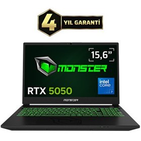 Resim Monster Abra A5 V22.2 Intel Core 7 250H 15.6" 16 GB RAM 500 GB SSD 8 GB RTX5050 FreeDOS FHD 144 Hz Gaming Laptop 