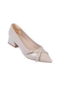 Resim Shoetek Laura Kadın Stiletto Kalın Topuklu Çapraz Bantlı Tokalı Ayakkabı Bej Rugan Bej Rugan 