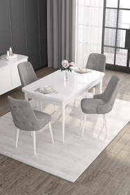 Resim Canisa Noa Serisi 80x132 Açılabilir Mdf Beyaz Masa Takımı 4 Gri Sandalye 