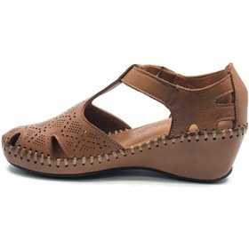 Resim Venüs Linda Hakiki Deri Comfort Ortopedik Kadın Sandalet Taba 