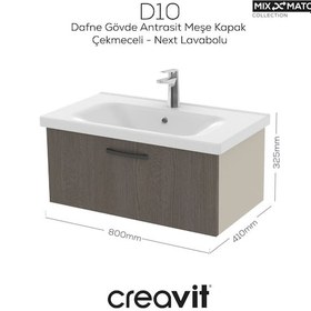 Resim Creavit D10 Eksen Lavabo Dolabı Çekmeceli 80 Cm Dafne Gövde Antrasit Meşe Kapak Beyaz 