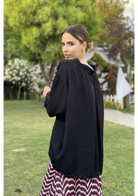 Resim Curcuna Omzu Düşük Oversize Gömlek P-002617 Siyah-Std Siyah 