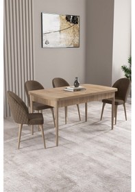 Resim Milas Meşe Desen 80x132 Mdf Açılabilir Yemek Masası Takımı 4 Adet Sandalye Kahverengi 