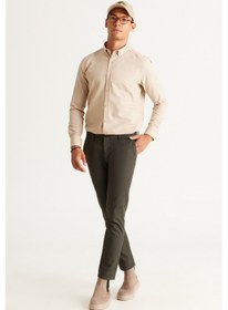 Resim AC&Co / Altınyıldız Classics Erkek Yesıl Slim Fit Dar Kesim Pamuklu Esnek Rahat Armürlü Pantolon Yeşil 