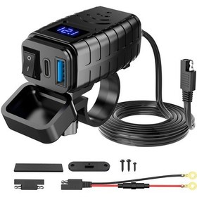 Resim Honmex Motorcycle Usb Şarj Cihazı Pd3.0+qc3.0 Hızlı Şarj, 7-32v Voltmeter Ekranı, Su Geçirmez, On/off Anahtarı, Siyah 