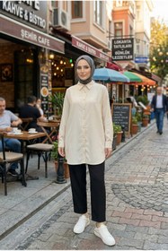 Resim adamila Kadın Dubai Kumaş Tesettür Tunik Düğmeli Klasik Kesim Rahat Kalıp Günlük Ofis Basic Kadın Tunik 