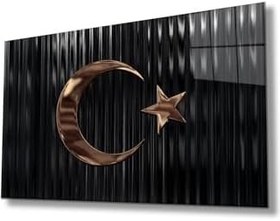 Resim Türk Bayrağı Cam Tablo Bakır Renk Modern Ev Ofis Salon Kurum Hediyelik Tablo 