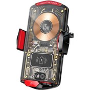 Resim Butu A06 Şeffaf Araç Hava Firar Telefon Tutucu Kablosuz Şarj Cihazı Kırmızı + Siyah 