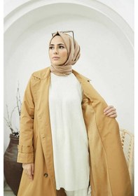 Resim Neways 6572 Kadın Tesettür Kürklü Trençkot Camel 