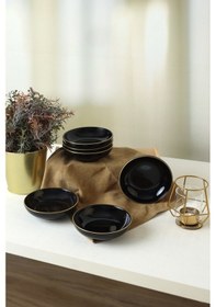 Resim Keramika Siyah Gold Halka Çerezlik / Sosluk 13 Cm 6 Adet Siyah 