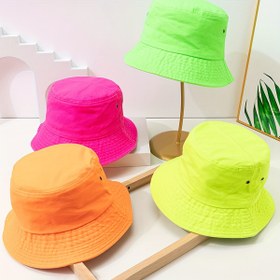 Resim 1 adet Erkek ve Kadın Parlak Neon Yeşil Kova Şapka Düğme Kapatma ile - Şık Geniş Kenar Balıkçı Şapkası Açık Hava Sokak Giyim, Rahat Kullanım, Pamuk, Günlük Başlık | Canlı Kova Şapka | Ayarlanabilir Başlık 