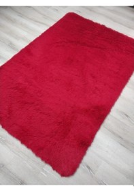 Resim Yamalıhome Tavşan Tüyü Kırmızı 120 x 180 Cm Peluş Post Halı 