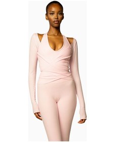 Resim Banana Cici 437 The Studio Wrap Spandex Bale Stili Sürdürülebilir Aktif Giyim Kadın Üstü Açık Pembe 