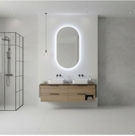Resim 60x107 Cm Modern Oval Led Banyo Aynası Dokunmatik, Dim Edilebilir, 6500k Beyaz Işık Beyaz 